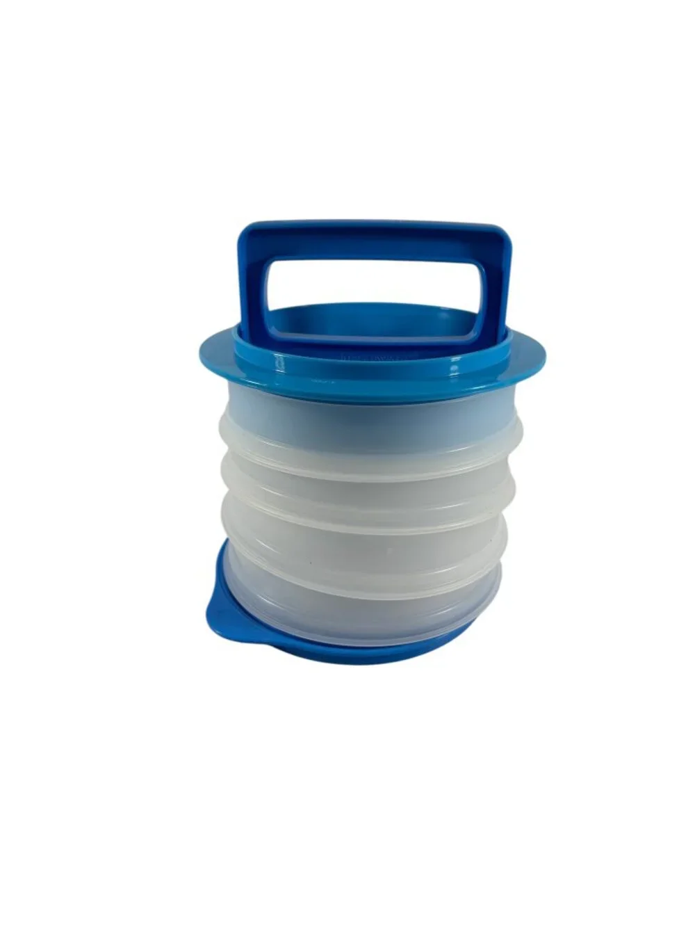 Tupperware Hamburger Press Keeper Set 4 Blue Burger Patties Stackable 5